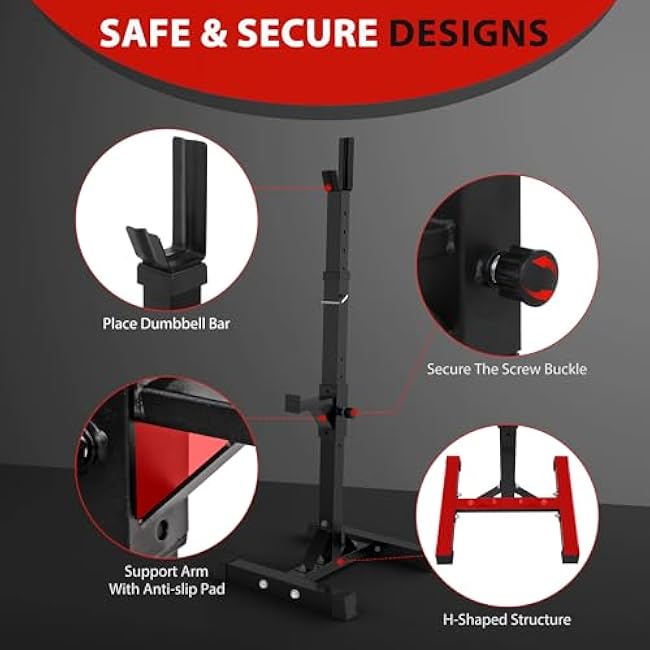 F2C Max Load 550Lbs Pair of Adjustable Squat Rack 41-66 Sturdy Steel Barbell Rack Free Bench Press Stands GYM/Home Gym Portable Dumbbell Racks Stands