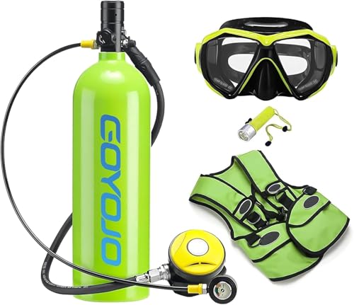 GOYOJO Portable Mini Scuba Tank Diving Kit for 5-10 Min Underwater Exploration 2L Green