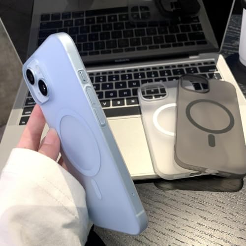 Image of DIZORO Matte Case for iPhone 15 Plus Compatible with MagSafe, Camera Lens Full Protection, Shockproof Translucent Frosted TPU Soft Phone Cover, Anti-Fingerprint (Sky)