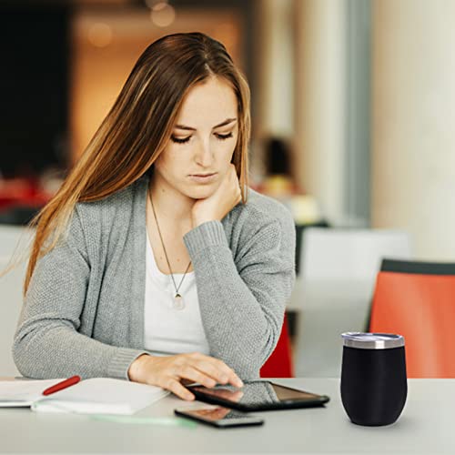Image of 12 oz Insulated Wine Tumbler with Lid and Straw,Stainless Steel Stemless Wine Tumbler Glasses Double Wall Vacuum Wine Cups Tumbler Bulk for Coffee,Champaign,Cocktail,Office (Black,4)