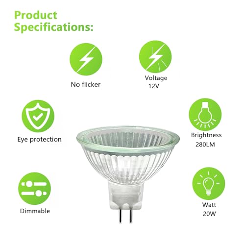 WinDerMo MR16 Halogen Leuchtmittel, 12V 20W GU5.3 Dimmbar, 8 Stück, 2700K Warmweiß, 280LM Halogen Reflektor