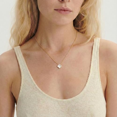 Image of Billet-doux 14k Gold-Plated Clover Necklace for Women, Sparkling Four-Leaf Shiny Clover Pendant with Dazzling Pave CZ Halo, Adjustable Size, Trendy Jewelry Gifts Perfect for Her