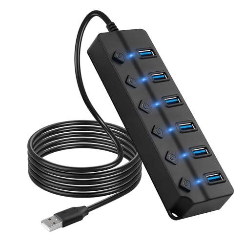 CERRXIAN USB-Hub, 7-Port-USB-Hub-Splitter mit individuellen An-/Aus-LED-Schaltern, 2 m langes Kabel, Multi-Port-Erweiterer, schnelle Datenübertragung, USB-Splitter für Laptop, PC, mobile HDD CERRXIAN USB-Hub, 7-Port-USB-Hub-Splitter mit individuellen An-/Aus-LED-Schaltern, 2 m langes Kabel, Multi-Port-Erweiterer, schnelle Datenübertragung, USB-Splitter für Laptop, PC, mobile HDD
