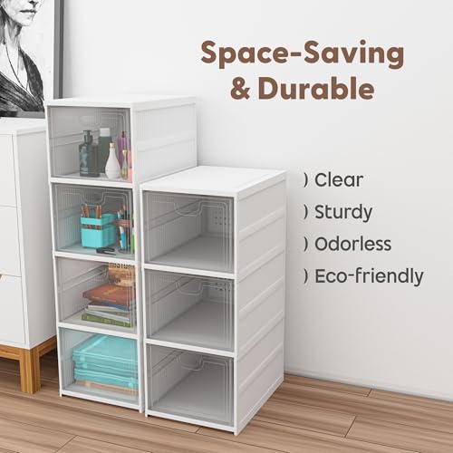 Image of Kuber Industries (Pack of 2) 6-Tier Transparent Plastic Collapsible Space Saving Closet /Cabinet | Makeup Cosmetics, Books & Stationary Organizer Storage Boxes for Home, Office & Hostel Use | White