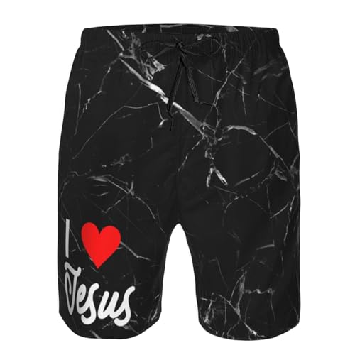 Jesus - I Love Jesus Mens Swim Trunks Board Shorts Quick Dry Swim Shorts Summer Swimsuit Beach Shorts with Pockets2