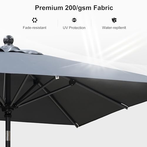 Image of PURPLE LEAF Patio Market Umbrella 6.5' x 6.5' Square Dual Tilt Gray 8 Ribs