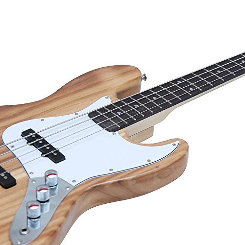Waful Electric Bass Guitar, Starters Acoustic Bass Guitar Beginner Kit Full Size 4 String SS Pick Up with Guitar Bag, Strap, Amp Wire, Wrench Tool, Plectrum for Starter Gift Burlywood