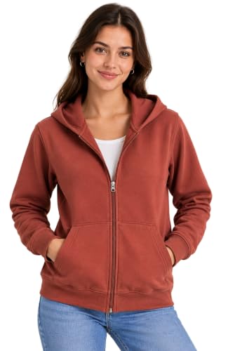 Image of SANE ORIGINALS Women's Cotton Blend Fleece Zip Up Hoodie Sweatshirt, Warm Winter Full Zip Jacket with Kangaroo Pockets