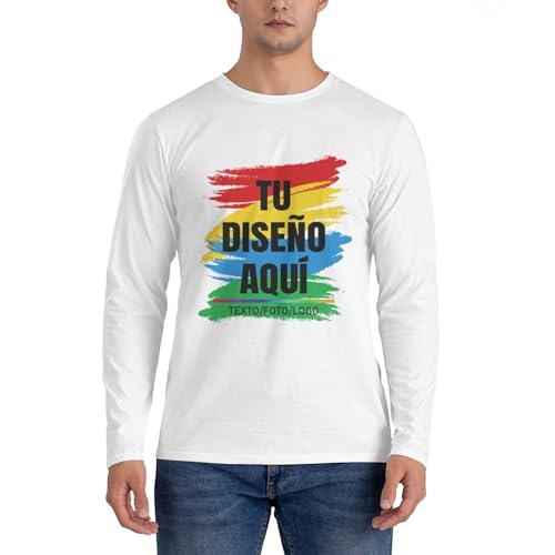 Fyralune Camiseta Personalizada Hombre Manga Larga Diseña tu Logo, Foto o Texto, Camisetas Personalizado para Hombre y Mujer, añade tu Imagen, para Uso Diario, Trabajo, Viajes, Deportes