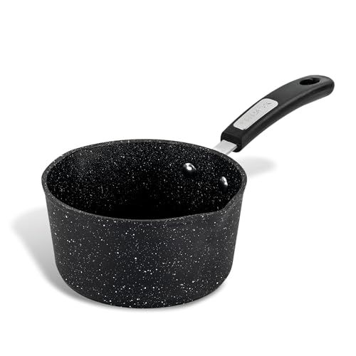 Scoville NEVERSTICK 16cm Milk Pan with Pouring Lips, Non Stick Milk Pan, 1.1L Capacity, Suitable for All Hobs Including Induction, Dishwasher Safe, PFOA Free, Non Toxic, Toughened Aluminium, Black