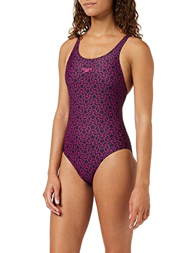 Speedo Boomstar Allover Muscleback Bañador de Mujer para Natación, Color Negra/Rosa, Talla...