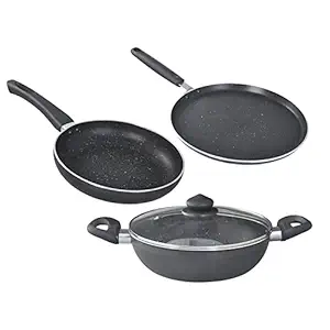 Prestige Omega Deluxe Granite Aluminium 3 Piece Set with 1 Glass Lid