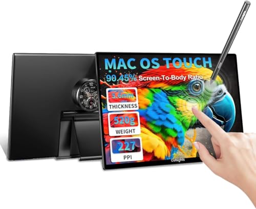 Portable Touchscreen Monitor for Mac,Weight 1.15lb(520g),Thickness 5.6mm(0.22inch)&13.3inch 2560x1600 2.5K Display,350nit,227 PPI,USB-C Plug & Play for Windows/Android/Switch,Aluminum Alloy Shell