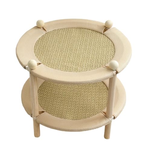 Diexgiy 二段式キャットベッド(サイザル麻の爪とぎポスト付き)、無垢材、多機能で丈夫な二段ベッド (A)