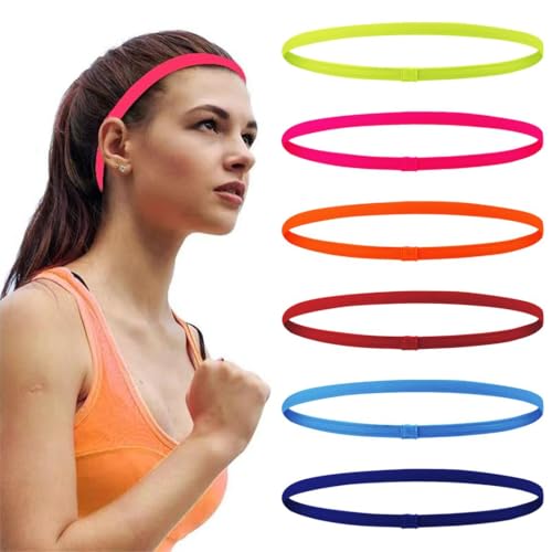 Fita desportiva fina, 6 unidades de diadema elásticas antiderrapantes, de silicone, finas, elásticas, antiderrapantes, para mulheres, homens, meninas, 6 cores