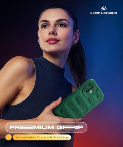 Image of WOW IMAGINE Ultimate Silicone Back Cover Case for iPhone 12 | Heat Dissipation Thin Soft TPU | 360 Camera Protection | Breathable Cooling Holes - Forest Green