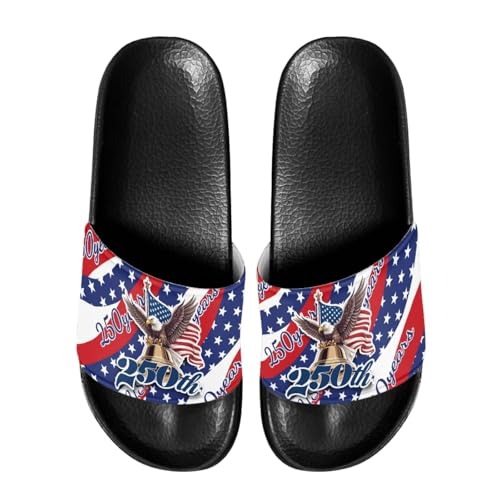 Image of Men's 4th of July Slide Sandals Lightweight 250 Anniversary USA Eagle Slides for Women Size 8.5 Quick-Dry Womens Open Toe Slides