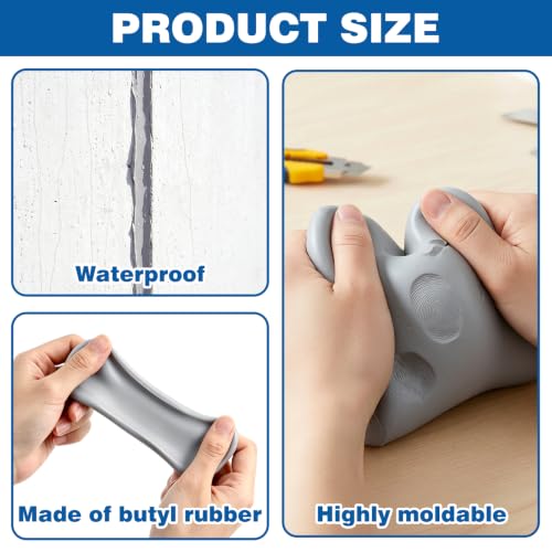 Image of U0U Gery Moldable Silicone Putty,5mm Waterproof Multi Purpose Butyl Seal Putty Tape,Plumbers Duct Seal Putty for Sink Drain Gap Wall Repair