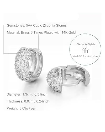 Miniatura 3 de Hanli Pendientes Aro Hombre Plata De Zirconia Cúbica Antialergicos Minimalistas Joyas Para