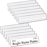 Vicenpal 20 Pcs Acrylic Name Plates for Desks 2 x 10 Inch Clear Plastic Name Tent Holder Bulk Horizontal Slant Back Tag Holder Desk Sign Frame for Office School Classroom Meeting Room Table Display