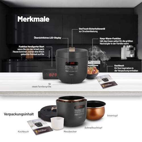 Lauben 5000AT Pressure Cooker 5 l 9 Programmi Multicooker Libro Cottura Regolazione Manuale Controllo Valvola - immagine 6