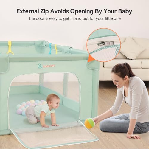 Image of COMOMY Playpens for Babies and Toddlers, 74 inchx50 inch Playard Extra Large, Safe and Non-Slip Baby Fence, Full Mesh Design, Indoor & Outdoor Kids Activity Center, Play Pens (Dark Green)