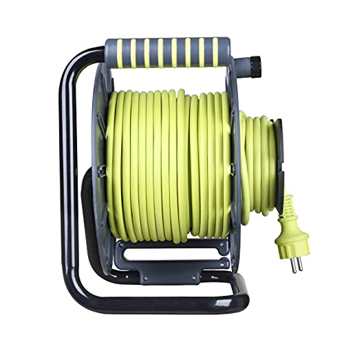 Enrouleur inversé 30m Masterplug Pro-XT pour ne plus couper votre câble de tondeuse vert