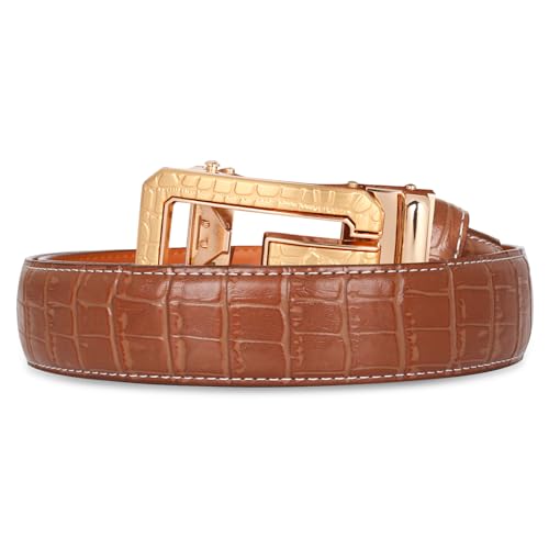 Image of Aurolran Men&Womens Leather Dress Belt Business Automatic Buckle Belt Color-Black Silver Gold