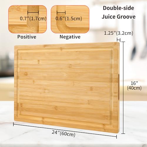 Utoplike XXXL Bamboo Cutting Board(61 x 40.6 x 3.2 cm), Extra Large Wooden Chopping Board for Turkey, Meat, Vegetables, BBQ, Double-Sided Use, Over the Sink Chopping Block with Handle and Juice Groove