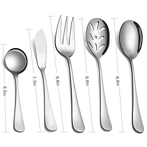 Sharecook 5-Piece 18/0 Stainless Steel Serving Set,Large Hostess Set With Round Edge,Mirror Finished,Dishwasher Safe -Spoons, Forks,Butter Knife& Slotted Spoon(Serving Set, Silver) #TOP1