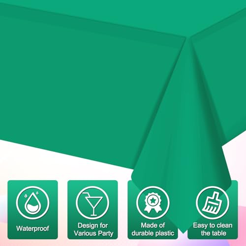 Image of 16 Pack Green Plastic Tablecloth for Rectangle Tables, Premium Decorative Green Disposable Table Cloths for Parties, Rectangle Party Table Cover for Birthday Anniversary Graduation Picnic, 54x108 Inch