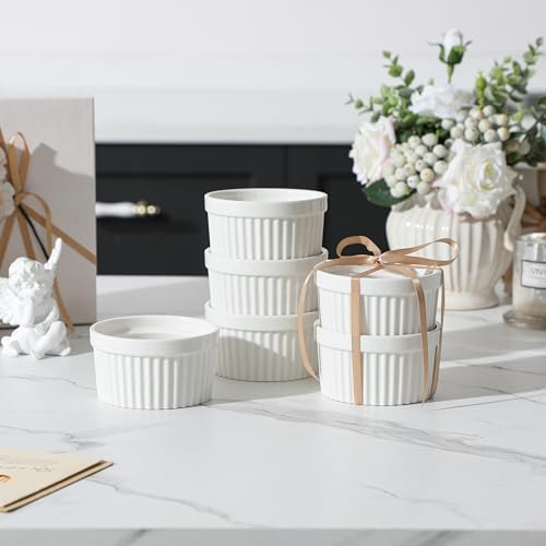 MALACASA Ramekins 8 oz Oven Safe, Porcelain Creme Brulee Ramekins Pudding Custard Cups Ceramic Souffle Dishes Ramakan Ramiken Ramicans Baking Bowls Set of 6, White, Series Ramekin-Dish by MALACASA - Image 8