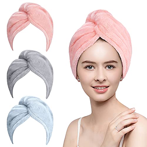 Sndyi Microfiber Hair Towel, 3 Pack Hair Turban for Wet Hair, Anti Frizz Hair Towel for Women, Hair Drying Towel Wrap for Curly Hair, Super Absorbent & Quick Dry Microfiber Towel for Long & Thick Hair