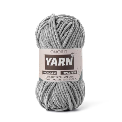 Image of Grey Fluffy Chenille Yarn for Crocheting - Baby Yarn for Crocheting Soft Blanket - (100g /87.4yds) Crochet Amigurumi Chunky Yarns - Super Bulky 5 Velvet Yarns