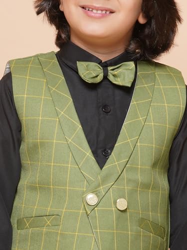 Image of AJ DEZINES Kids Cotton Blend Checkered Clothing Suit Set For Boys With Waist Coat