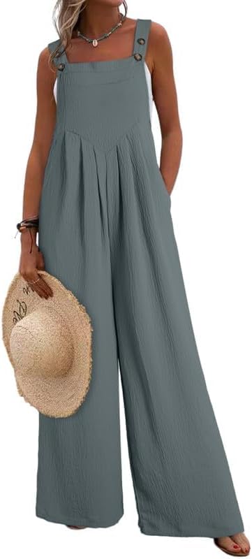 Dokotoo Women's Casual Loose Overalls Jumpsuits One Piece Sleeveless Wide Leg Long Pant Rompers With Pockets - Image 2
