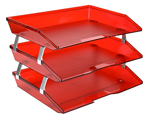 Acrimet Facility 3 Tier Letter Tray Side Load Plastic Desktop File Organizer (Clear Red Color) #TOP25