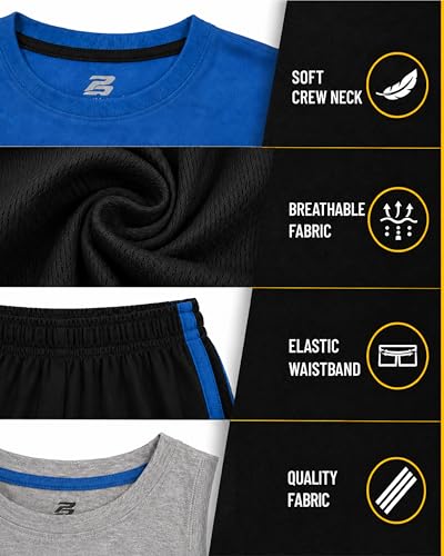 Image of Pro Athlete Boys Active Shorts Set - 3 Piece Athletic Dry Fit Graphic Tees Tank Tops and Basketball Shorts for Boys