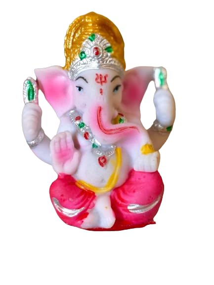 White God Ganesha Car Dashboard Decor Statue | Hindu Idol God Ganesh Ganpati Decor Sculpture | Decorative Gift