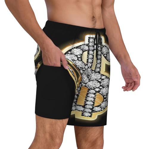 Gold Dollar Sign Print Mens Swim Trunks Quick Dry Board Shorts Mesh Lining, Breathable Beach Surf Shorts3