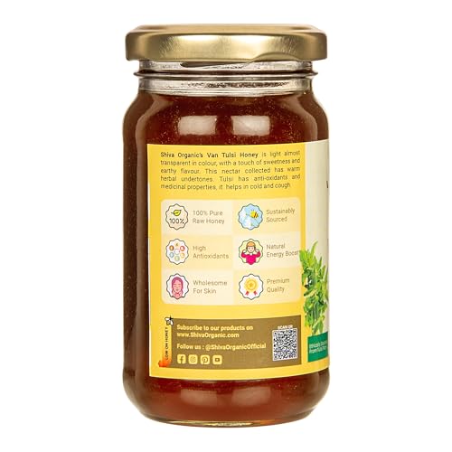 Image of Shiva Organic Raw Van Tulsi Flower Honey 250g | 100% Pure NMR Tested | Raw and Unprocessed