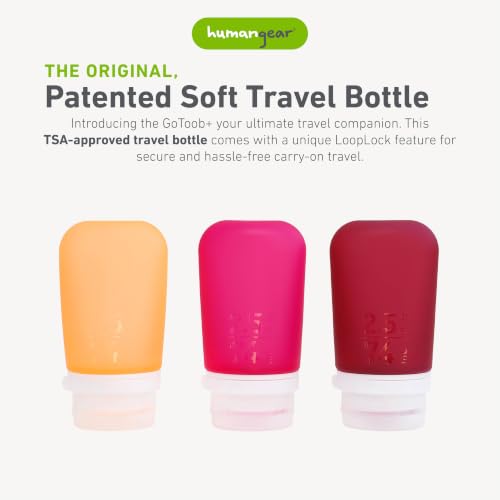 Image of humangear GoToob+ 3-Pack, Medium (2.5 fl oz), Burgundy /Orange /Magenta