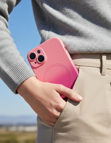 Image of amazon basics Gradient Mag-Safe Case for iPhone 15 | Soft Silicone Shockproof Cover with Camera Protection | Slim Lightweight Design | Smooth Touch & Durable - Light and Dark Pink