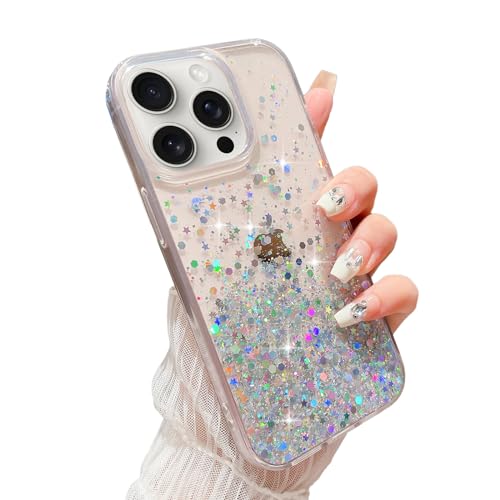 LCHULLE for iPhone 15 Pro Max Case Girls Women Glitter Bling Clear Cover Cute Crystal Slim Fit Bumper Silicone Case for iPhone 15 Pro Max 6.7inch 2023,Clear - Image 3
