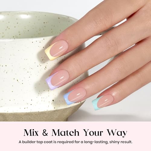 Image of Beetles French Tip Press On Nails 224 Pcs 7 Colors, Short Square Classic Fake Nail Tips, Pastel Romance Macaron Soft Nails Gel False Nail Art DIY For Women