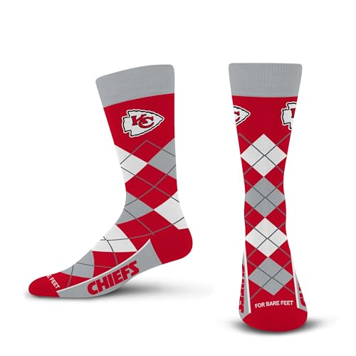 For Bare Feet NFL KANSAS CITY CHIEFS Argyle Remix Premium Dress Sock Team Color OSFM