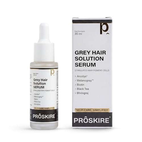 Image of Proskire Grey Hair Solution Serum | Arcolys, Melanogray, Biotin, Black Tea & Bhringraj | Helps to Reduce Premature Greying & White Hair Problem | For Men & Women | 30 ml