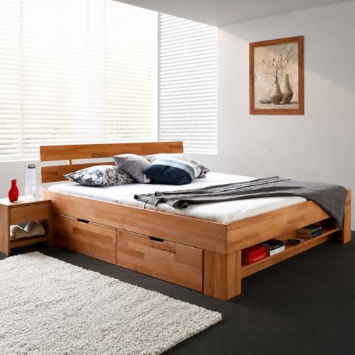 Elfo Bett Futonbett Kernbuche-massiv geölt 180 x 200 cm inkl. 4 Bettkasten...