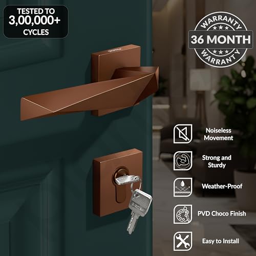 Image of Plantex Door Lock for Home /Main Door Lock Set /Mortise Lock Set with Brass Lock Body & Cylinder (7129, PVD Choco)