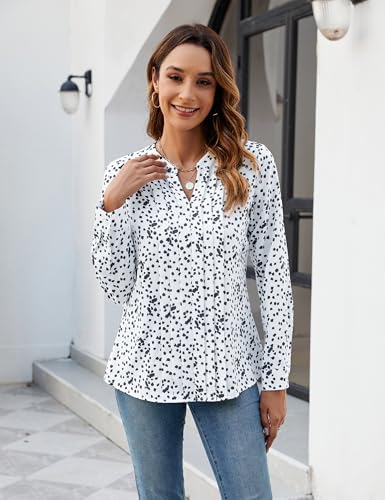 Blooming Jelly Women's Dressy Casual Blouses Business Work Tops Long Sleeve V Neck Pleated Shirts 2025 Fall Outfits2